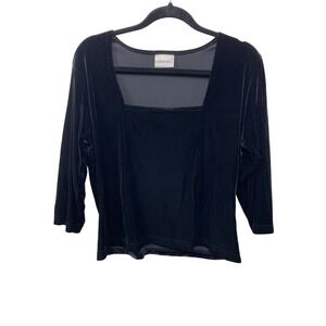 Y2K Black Velvet‎ Square Neck Blouse 3/4 Sleeve L Fashion Bug Whimsigoth Witchy
